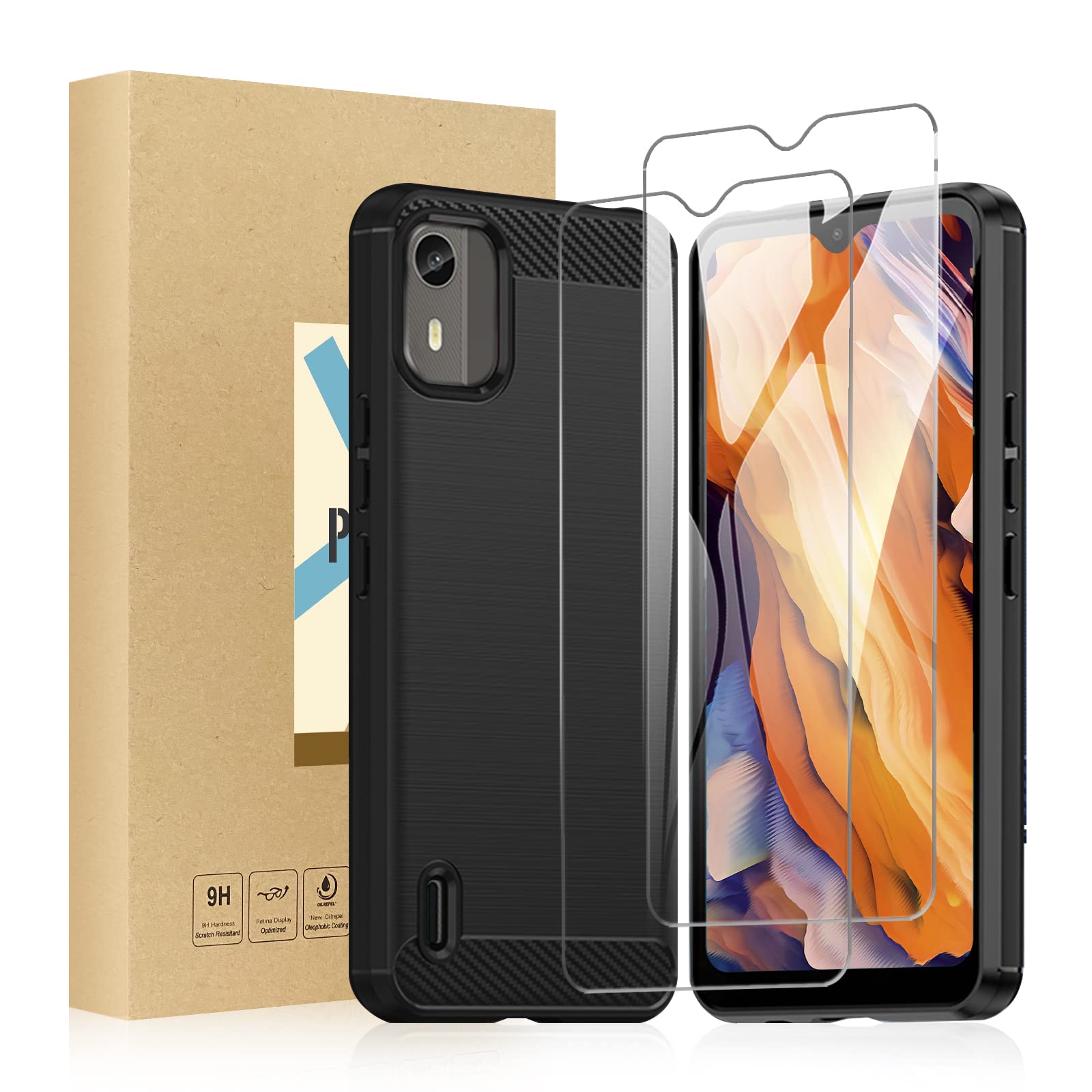 SCL Case for Nokia C12 Case and Screen Protector for Nokia C12 Case and Screen Protector Nokia C12 Tempered Glass [2 Pack] + Cover, Anti-Scratch TPU Protective Cover, Anti-Fingerprint