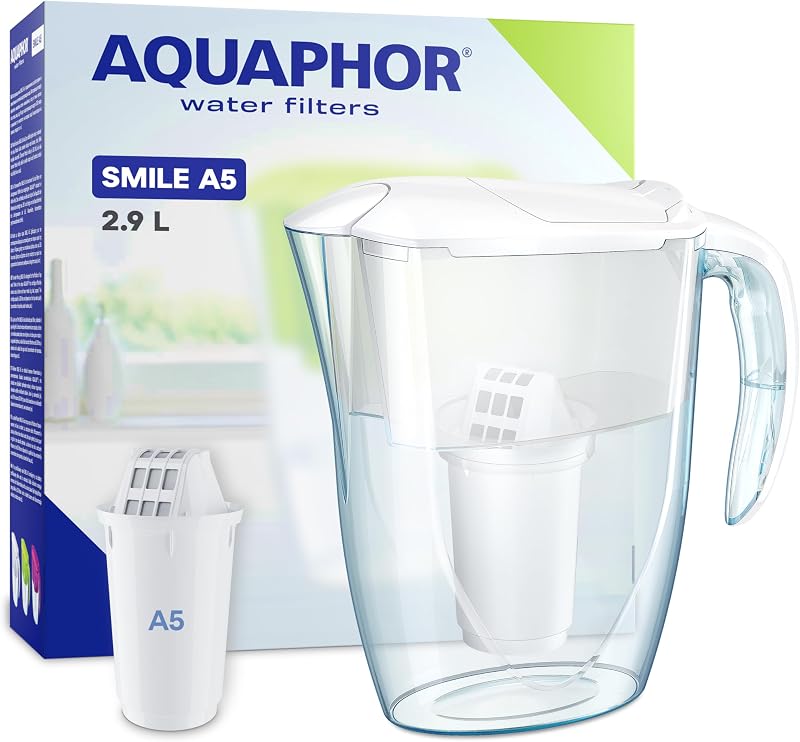 AQUAPHOR Smile Water Filter Jug 2.9L Reduces Chlorine Limescale Microplastics