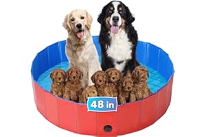 AMGSH Dog Whelping Box, Foldable Birthing Pool for Dogs, Whelping Pool for Puppies, Poartable Plastic Swimming Pool & Bath Tub for Dogs, Red (Red, 47.2” Dia. × 11.8”H (120cm × 30cm))