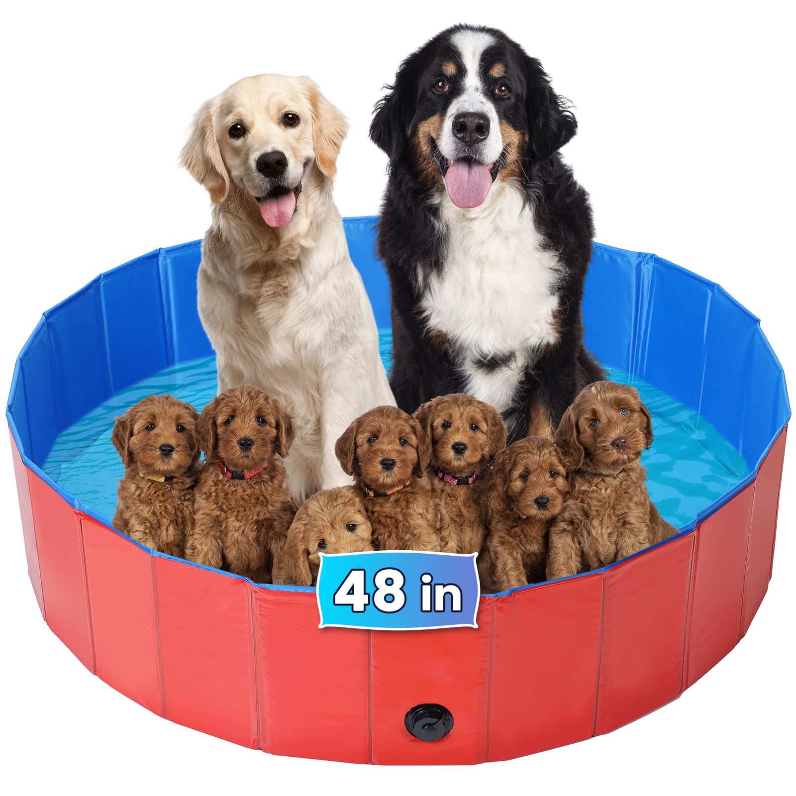 Photo 1 of AMGSH Dog Whelping Box, Foldable Birthing Pool for Dogs, Whelping Pool for Puppies, Poartable Plastic Swimming Pool & Bath Tub for Dogs, Red (Red, 47.2” Dia. × 11.8”H (120cm × 30cm))