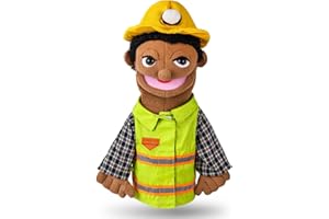 ZJOEY Role Play Hand Puppets Hand Plush Chef Doctor Fireman Pirate Detective Athlete Nurse Worker Hand Puppet Toys Puppets for Kids Storytelling Imaginative Pretend Play Teaching Preschool(Worker)