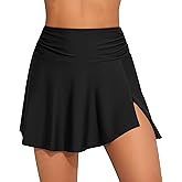 beautyin Women's High Waisted Ruched Swim Skirt Split Tummy Control Tankini Swimsuit Bathing Suit Bottoms with Pocket