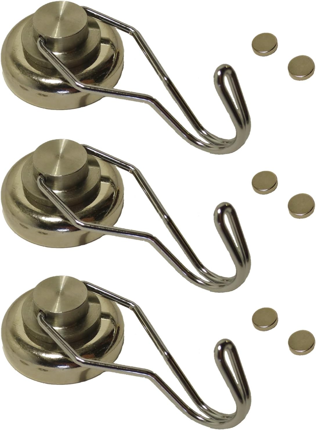 Magnetic Swivel Hook with Super Strong Neodymium Magnet (Holds up to 50 Pounds) (Pack of 3) with 6 Free Micro Magnets