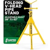 Sawyer Folding V Head Pipe Stand, Adjustable Welding Pipe Holder, Foldable | 28" To 52" Adjustable Height, Supports Pipes Up To 24", Heavy Duty Steel, 2500 Lbs Capacity, Threading, Grooving And Cutting
