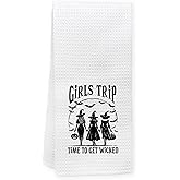 KEUSPI Girls Trip Witchy Halloween Kitchen Towels for Women Friends, Halloween Girls Night Decorations, Spooky Witch Hat Decorative Hand Dish Tea Towels for Bathroom Kitchen, 16x24 Inches