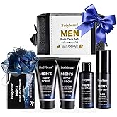 Men's Bath and Body Spa Gift Set - 7-Piece Kit with 3-in-1 Shower Gel, 2-in-1 Handmade Soap and Travel Bag - Father's Day/Birthday Christmas Gifts for Dad, Husband, Boyfriend and Friends