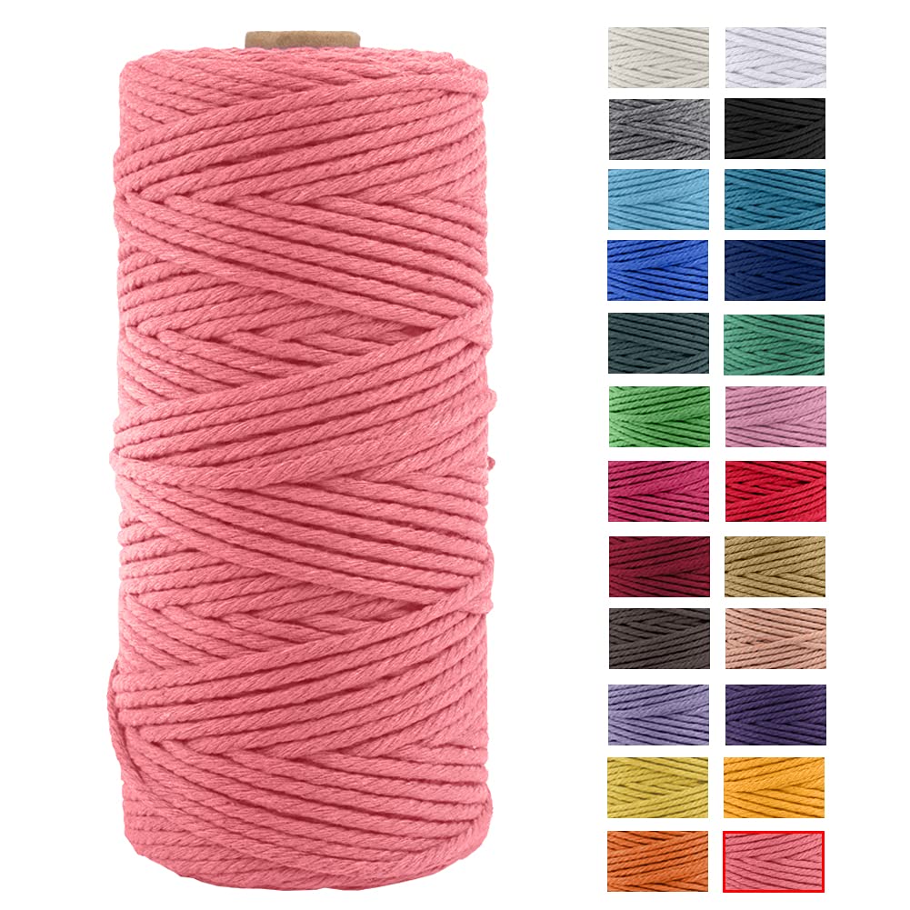 JeogYong Macrame Cord Thick Natural Cotton Cord Yarn Macrame Rope for Wall Hangings, Plant Hangers, DIY Crafts, Home Decorations, Gift Wrapping 3mm x 100m (Watermelon pink)