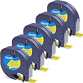 Label Orison Compatible with Dymo LetraTag Refills Yellow 91332 12mm Plastic Label Tape for DYMO Label Maker Refills Letra Tag LT100H LT100T 200B QX50, Black on Yellow, 1/2" x 13'(12mm x 4m), 5Pack