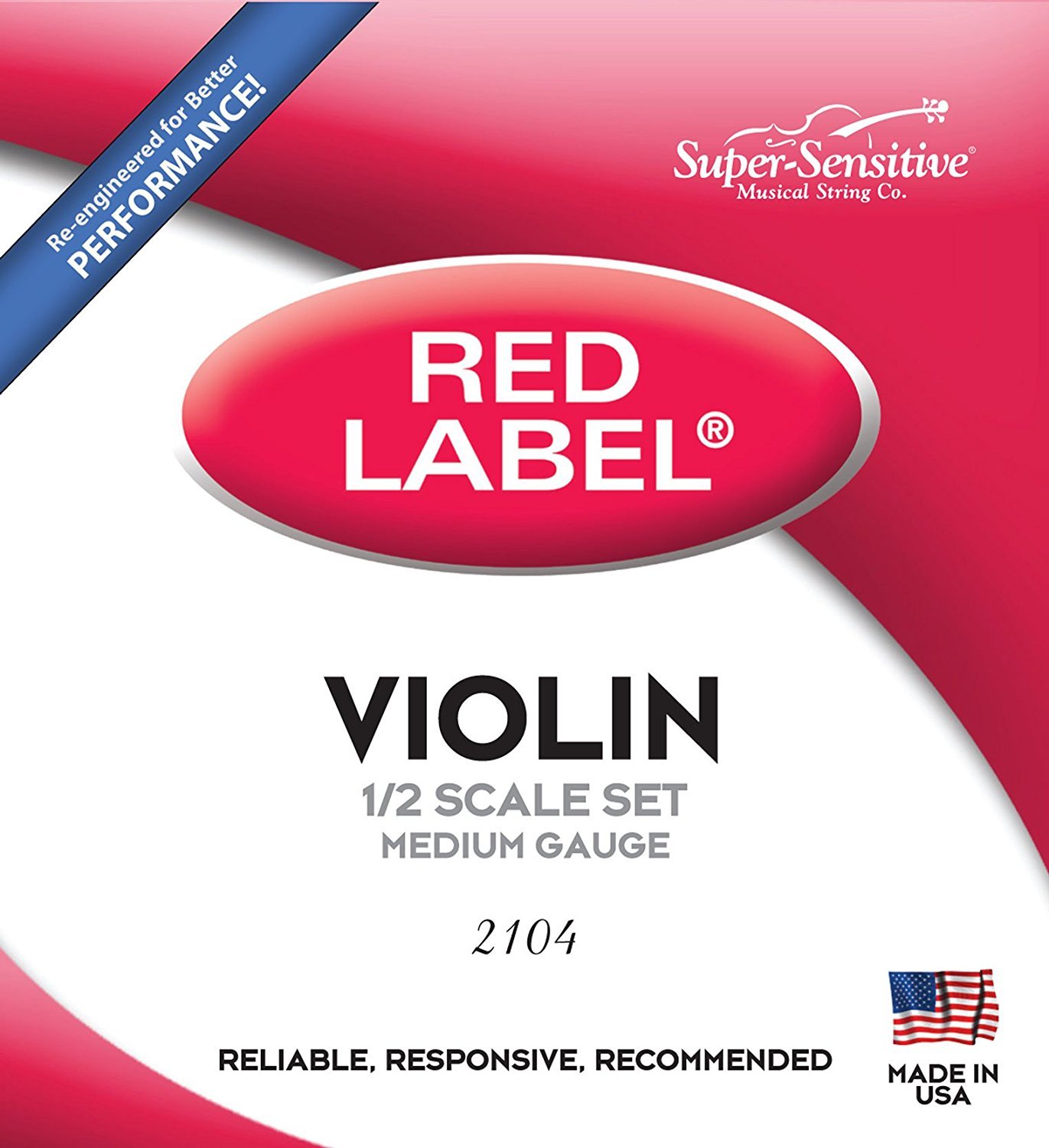 Super-Sensitive 2104 Red Label Orchestra 1/2 Violin Strings, Medium Gauge