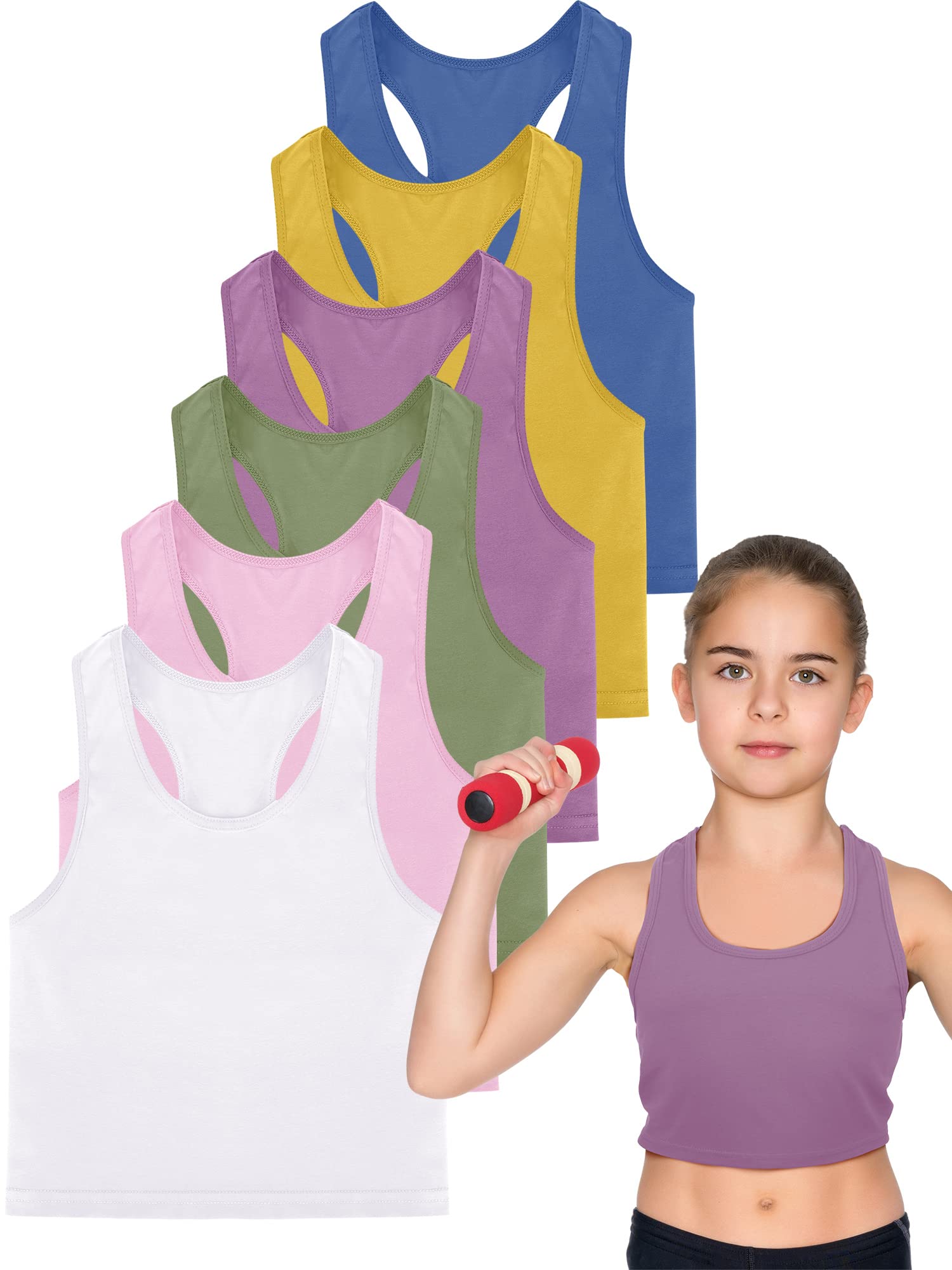 Photo 1 of Geyoga 6 Pieces Girls Dance Tank Top Racerback Crop Top Sleeveless Dance Outfit for Ballet Hip Hop Athletic Wear kids large 