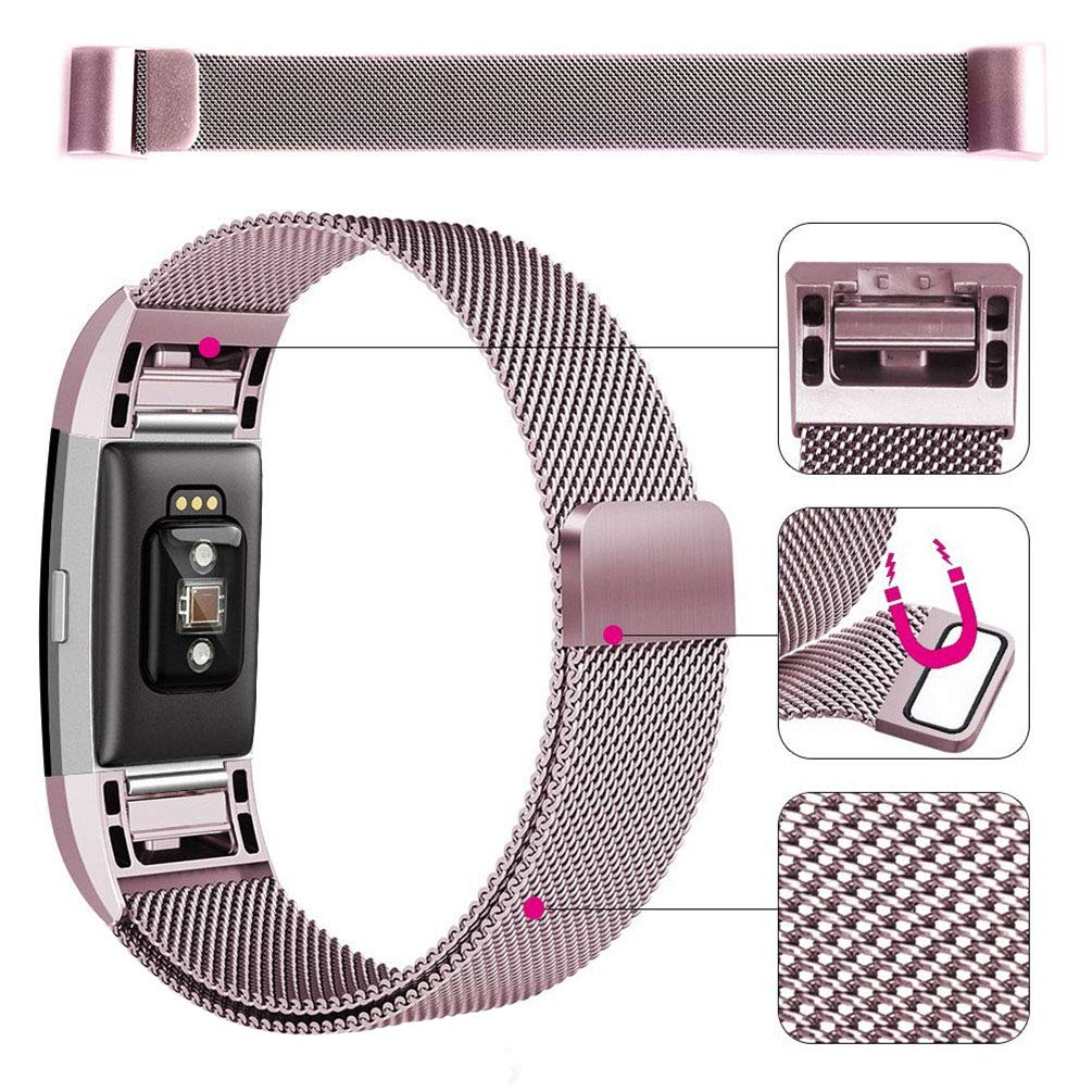 IOQSOF For Fitbit Charge 2 Bands, Milanese Loop Stainless Steel Bracelet Smart Watch Strap Newest Style Replacement Wristband for Fitbit Charge 2 Women and Men Large Small
