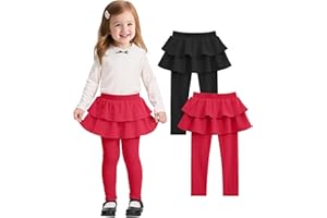 Witwot 2 Pack Toddler Girls Tutu Leggings Baby Girl Cotton Pants with Ruffle Skirt Size 18M-5T