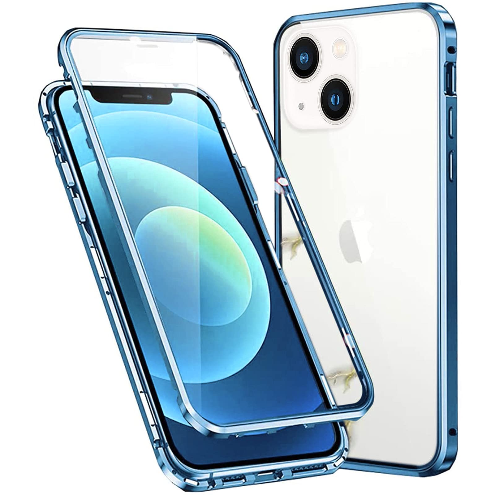 Colala Case for iPhone 15 Plus Magnetic Cover Magnetic Adsorption Technology Metal Frame Case Aluminum [Front and Back 9H Tempered Glass] 360° Full Protection Ultra Slim Case - Blue
