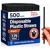 Disposable Plastic Drinking Straws, Straight 7.75-Inch, Black, 500 Count | Drinking straws, 7.75-inch straight plastic, standard 16 oz cup size, black, 500 count, home or foodservice use