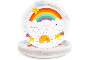 DECORLIFE Rainbow Plates for 30 Guests, 9 Inch Rainbow Birthday Party Supplies for Rainbow Party Decorations
