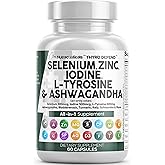 Clean Nutra Selenium 300mcg Iodine 500mcg Thyroid Support for Women & Men | L Tyrosine 500mg Ashwagandha Supplement Bladderwrack, Turmeric, Kelp, Schisandra Zinc Pills Capsule Supplements