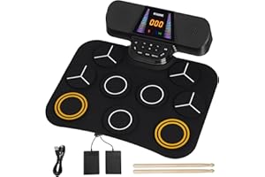 RVONE Electric Drum Set for Kids- 9 Pads Electronic Drum Pad with 3W Dual Speakers, LCD Screen, 5 Light Modes, Mini kit as Ideal Gift for Boys and Girls Birthday Chrismas RED50