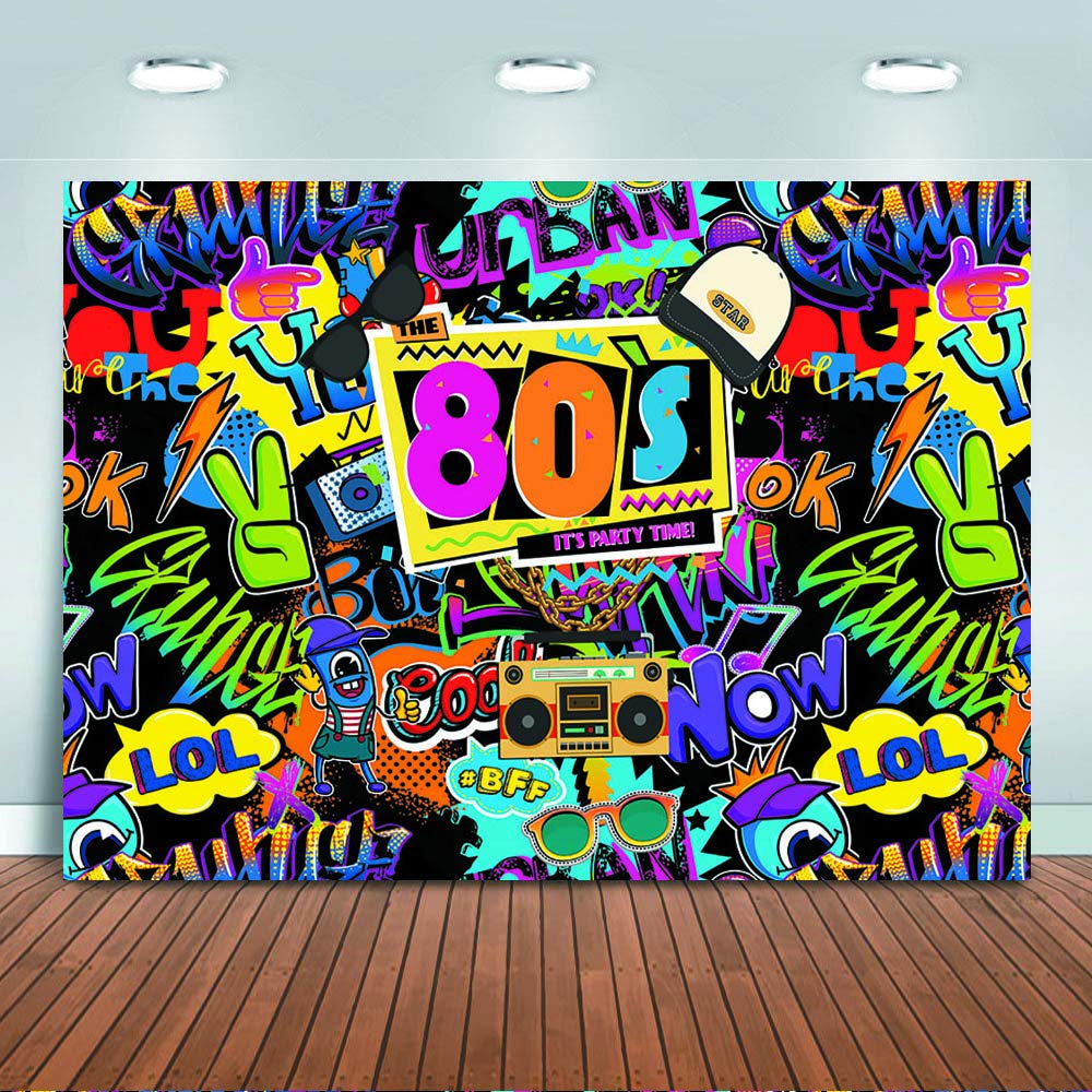 Avezano Back to 80s Themed Party Decorations Banner Photo Studio Booth Background Hip Hop Disco Backdrops for Photography,7x5ft
