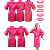 MORFORU 5PACK Girls Kids Solid Color Silky Satin Kimono Robe set for Wedding Spa Birthday Party