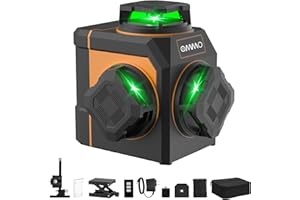 OMMO Laser Level, 12 Lines Green Laser Level 360 Self-leveling, 3x360° 3D Green Cross Line Laser Swivel Level with Rotatable Laser Window Battery and Remote Control