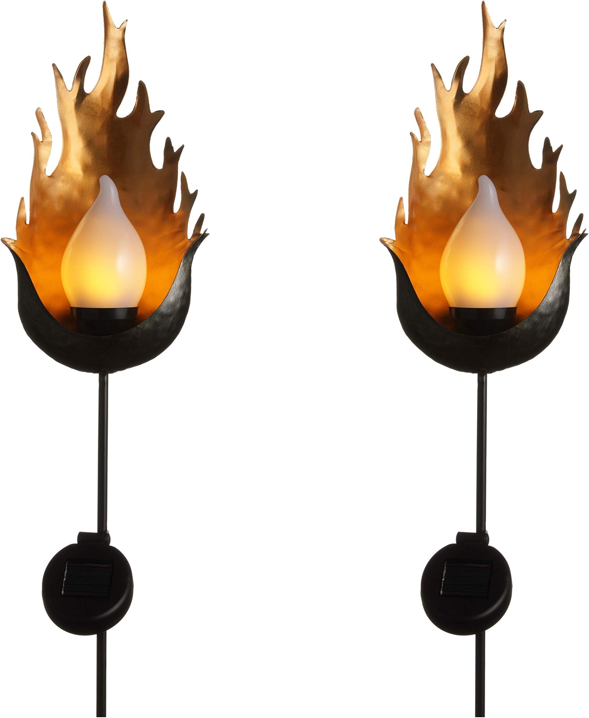 70 Inch Metal Solar Flickering Flame Torches - Fuego - 2 Torch Set - Dancing “TruFlame” Bulb - 8 Hours Per Charge. Waterproof, Dust to Dawn Auto On/Off Beautify Landscaping Day and Night