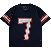 OYOANGLE Men's Number Print V Neck Short Sleeve Tshirts Loose Y2K Jersey Shirts Breathable Graphic Tees