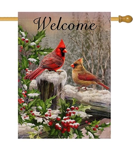 Wintergartenflagge 'Wintertime Cardinals' – 45,7x31,8 Cm, Wetterfest, Doppelseitig Bedruckt