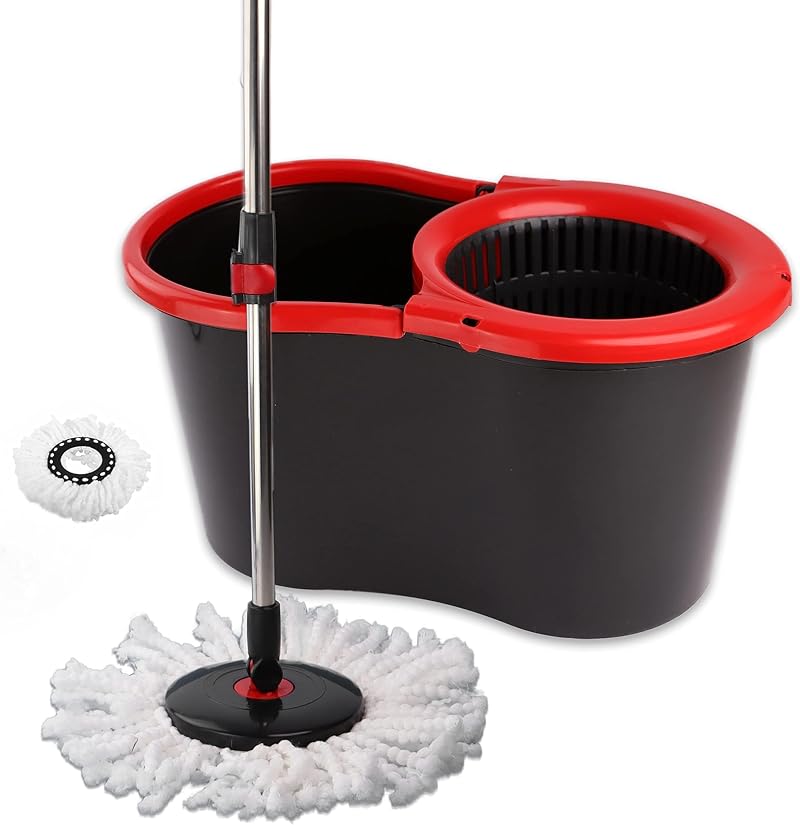 DIVCHI Microfiber Spin Mop and Bucket Set, Red/Gray, 45in Telescopic Handle