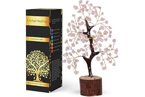 NARIBABU Rose Quartz Crystal Tree (7–8 Inch, 100 Chips) – Handmade Gemstone Tree with Raw Stones & Golden Wire – Birthday Gifts for Women, Gift for Her, Spiritual Decor, Desk Decor