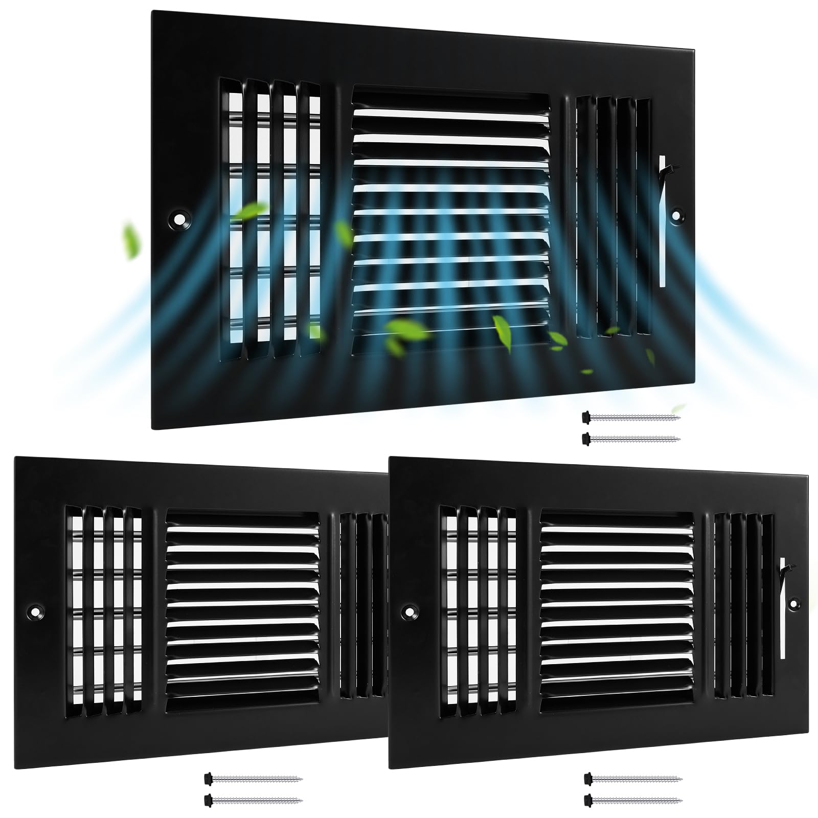 Photo 1 of Zonon Air Ceiling Vent Covers 3 Way 10 x 6'' Sidewall Wall Ceiling Register Air Conditioner Vent Cover Solid Steel HVAC Cover for Home, Bathroom, Office, Toilet(Black, 3 Pcs)