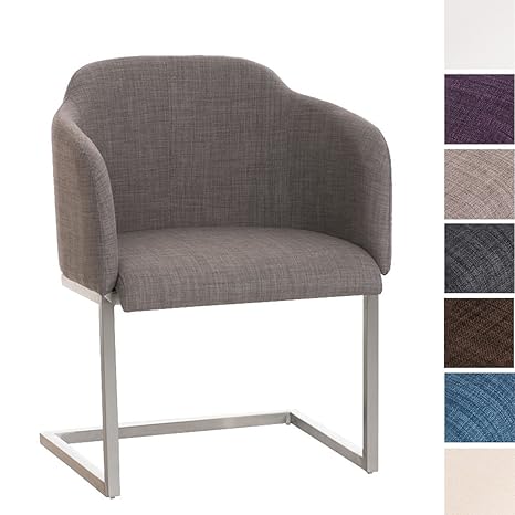 CLP Edelstahl Freischwinger-Stuhl Magnus mit Stoffbezug, Besucherstuhl mit Armlehne, Konferenzstuhl gepolstert Grau