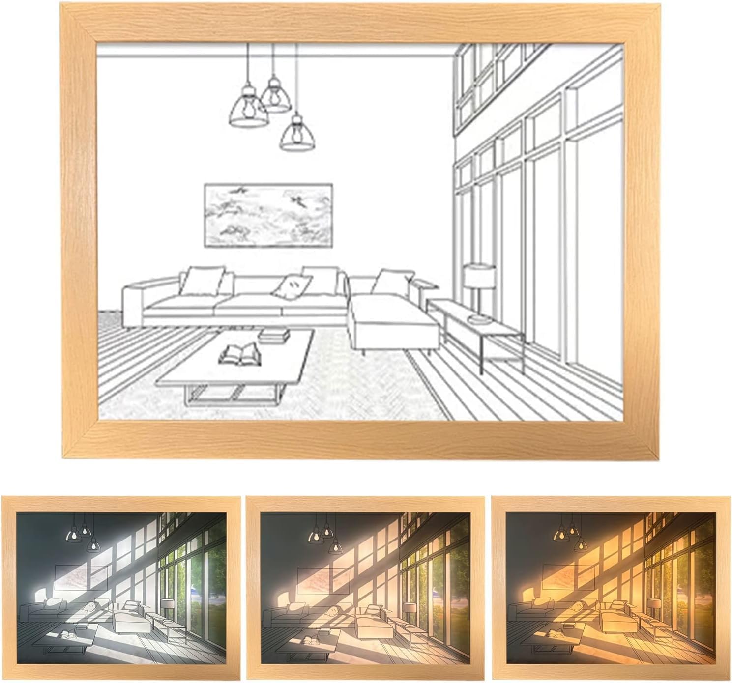 Paintings - Hiya-Naya Illuminated Paintings,Lighting Painting Decoration,3 Modes Light Art Painting,LED Night Light Wall Art Decor,Desktop Art Painting Frame,Creative Bedroom Home Decor Gift.(12.6*8.7 in,Sunny)