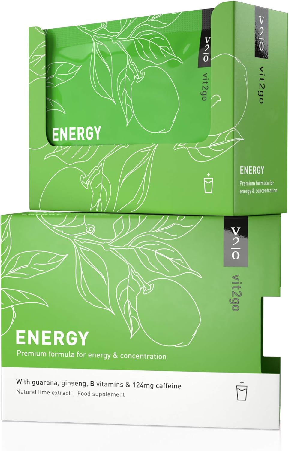 Vit2Go Natural Energy Drink Mix - 124mg Caffeine from Ginseng & Guarana, 10 Count (Pack of 1)