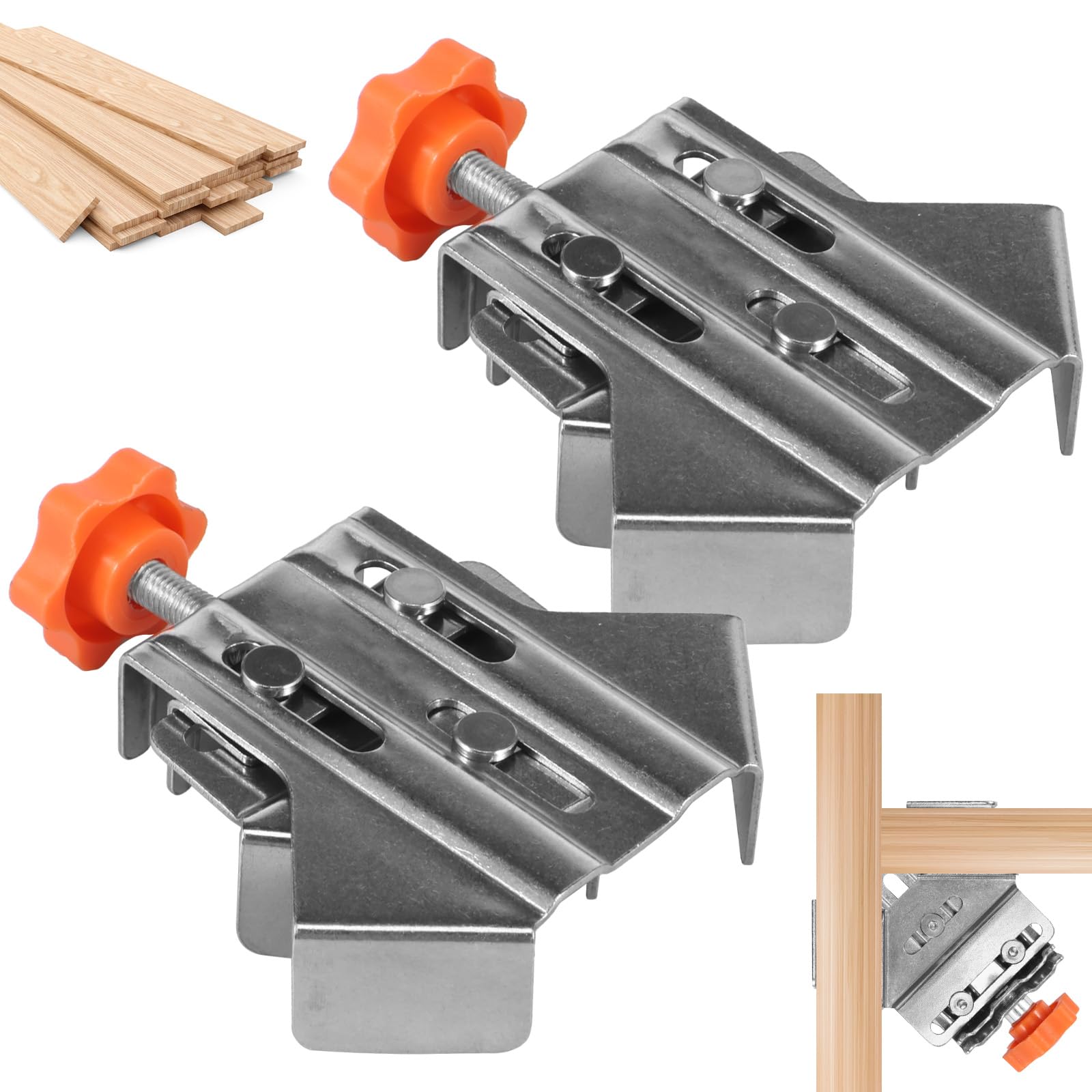 2Pcs Woodworking Right Angle Clamp 90 Degree Corner Clamps Stainless Steel Precision Open and Close Type Right Angle Splicing Clamp Locator for DIY Woodworking Welding(Open)