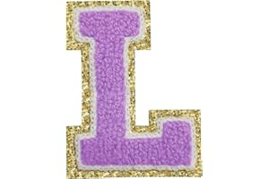 LYVUR Letter Patches Iron on 3Pcs Chenille Letters for Jackets Varsity Letters Patches Letterman Glitter Patches Iron on Letter Purple L