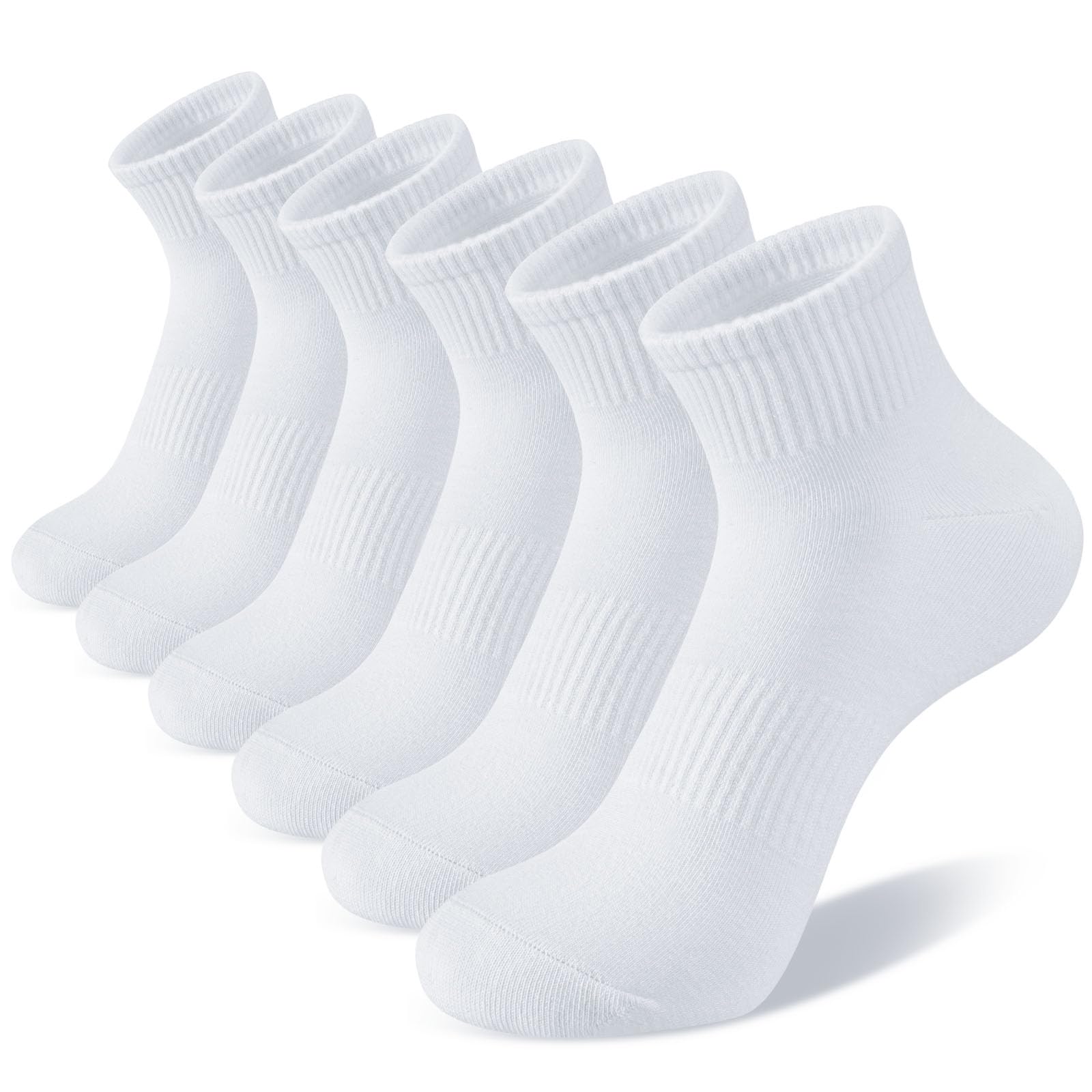 Photo 1 of (BAGGED) (USED/FAIR) COZYOFFI White Ankle Socks for Women: 6 Pairs Cotton Running Athletic Socks