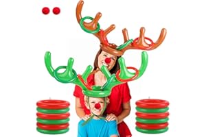 TURNMEON Christmas Reindeer Antler Ring Toss,Christmas Party Games for Kids Family 2 Set 10 PCS Inflatable Antler Hat Rings Christmas Party Favor Decorations Gifts Grandkids Stocking Stuffers Carnival Holiday