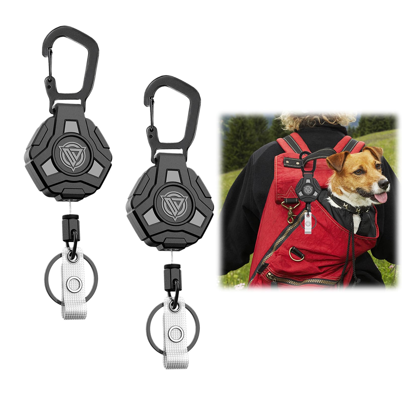 PLATEYTR 2-Piece Retractable Key Ring, Retractable Key Fob, Retractable Key Fob Long Lanyard, Heavy Duty Mountaineering Buckle Badge Clip, 31.8-Inch Retractable Steel Cord