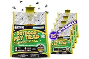 GATCH Outdoor Fly Trap Bags (5 Pack), Disposable, Hanging Fly Catcher with Bait, Outdoor Use Fly Hunter Repellent Control Catcher Killer, Flies Trap for Barn, Farm, Mosquito, Bugs, Gnats, Ready to Use