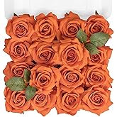 TINGE TIME Artificial Flowers Combo Box Set 16PCS Fake Rose Silk Flower with Stem for DIY Wedding Bouquets Centerpieces Baby Shower Party Home Fall Decoration (Orange)