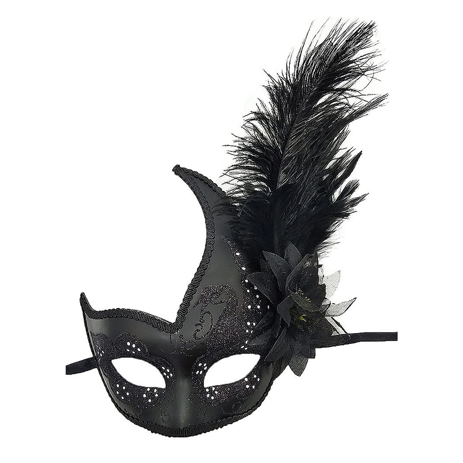 Moonlove Fashion Venetian Half Face Mask Feather Decoration Women Costume Cosplay Fancy Dress Masque Cover for Carnival Prom Drama Halloween Bridal Shower Lady Lace Eye Mask Prop — image 1