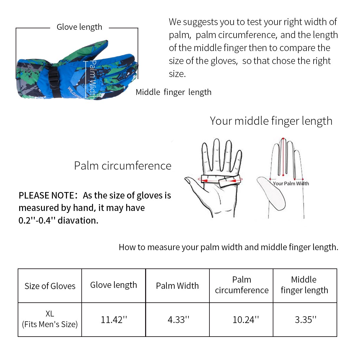 WILD SNOW Men\'s Winter Ski Gloves Colorful Winter Waterproof Windproof Gloves for Cycling Snowboarding and Working