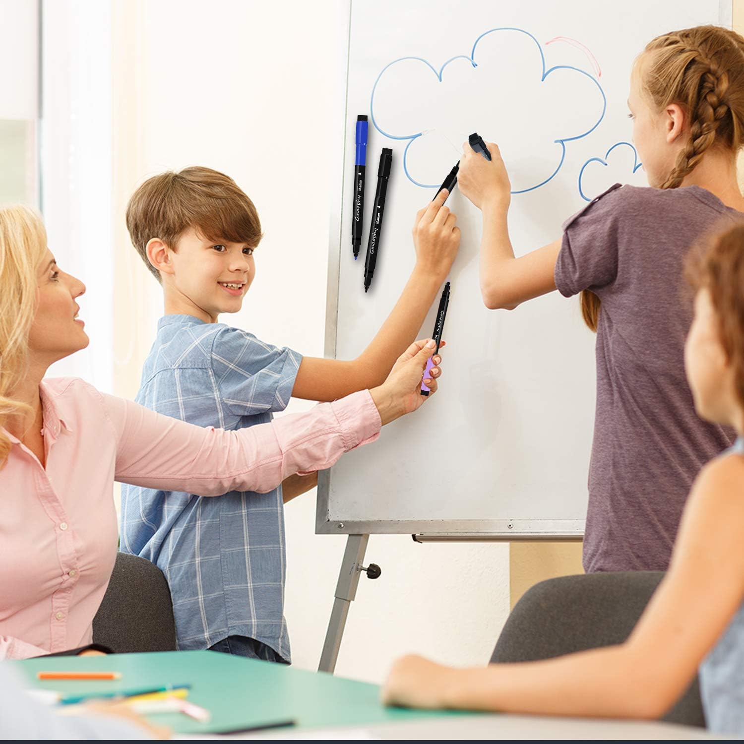 Magnetic Dry Erase Markers - 10 Pcs 8 Color Fine Tip Whiteboard Markers with Eraser Cap, Low Odor Dry Erase Markers for Glass/Whiteboard/Porcelain/Plastic/School/Office : Office Products