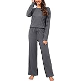 LOCUBE Women's Pajama Set, Ultra Soft Long Sleeve 2-Piece Lounge Set with Pockets and Drawstring Pants