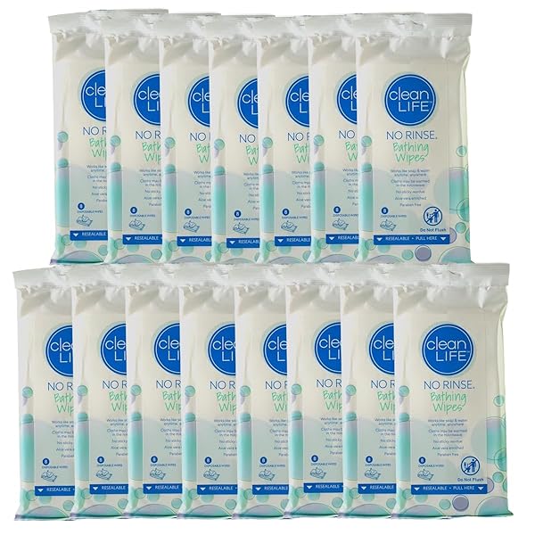 NO-RINSE BATHING WIPES BY CLEANLIFE PRODUCTS  PREMOISTENED AND ALOE VERA ENRICHED FOR MAXIMUM CLEANSING AND DEODORIZING – MICROWAVEABLE, HYPOALLERGENIC, RINSE-FREE