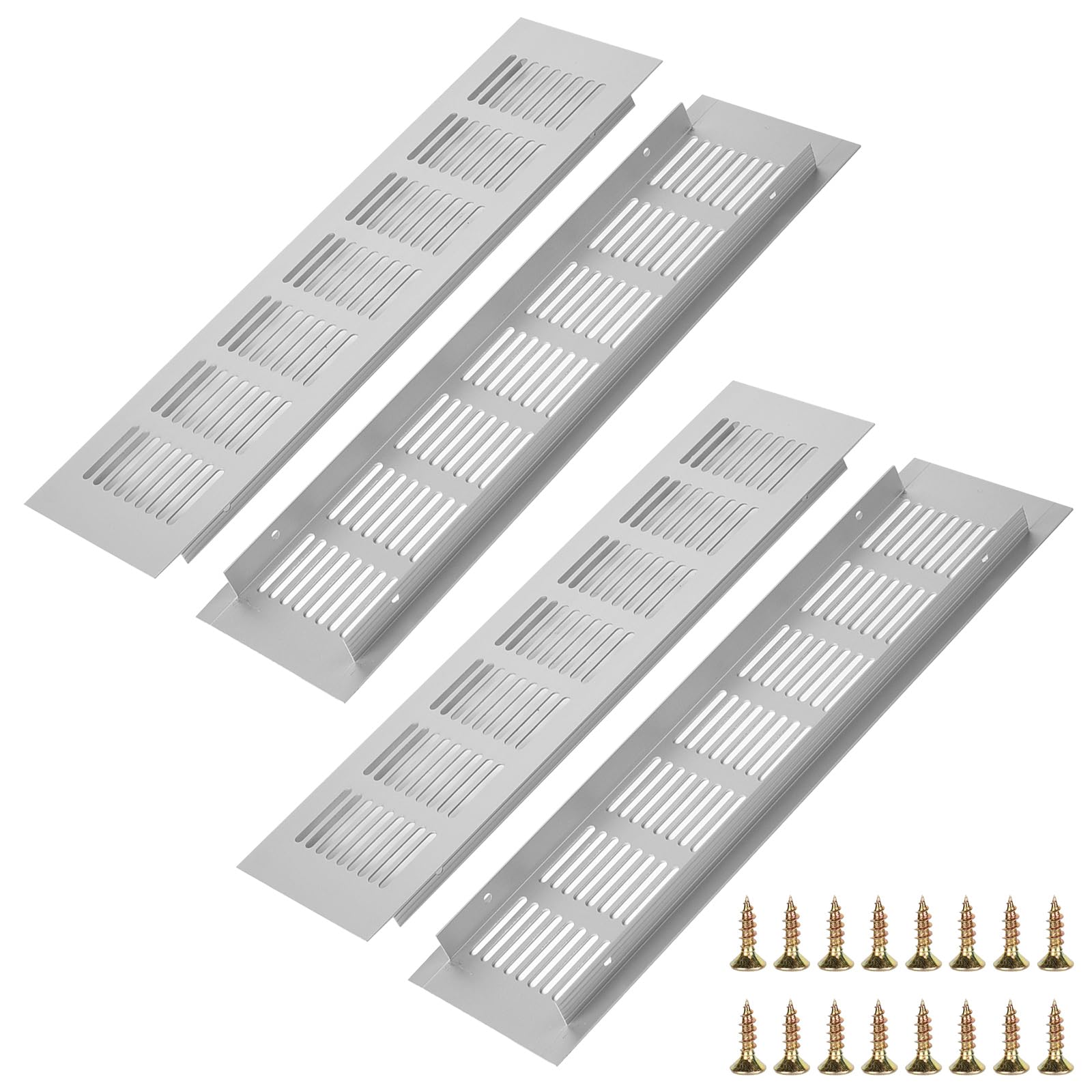 4PCS Air Vent Grille Cover, Aluminum Alloy Kitchen Air Vent Cover Cupboard Vents Wardrobe Fridge Vent Louvred Wall Vent Grille Ventilation Cover with Screw 80mm x 300mm — image 1