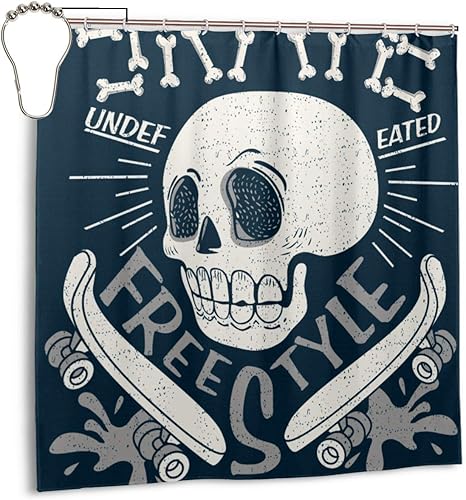 Amazon クールなスケートボードスカルデザインスケートボード音楽グラフィックスケート骨キャラクター 家の装飾シャワーカーテン1cmx1cm シャワーカーテン ホーム キッチン オンライン通販