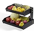 HOLANA Acacia Wood Fruit Basket - 2-Tier Fruit Bowl for Kitchen Counter, Extra Large 16x12.5x18 in, Fruteros Para Cocina, Fruit and Vegetable Storage (2 Tier Black)