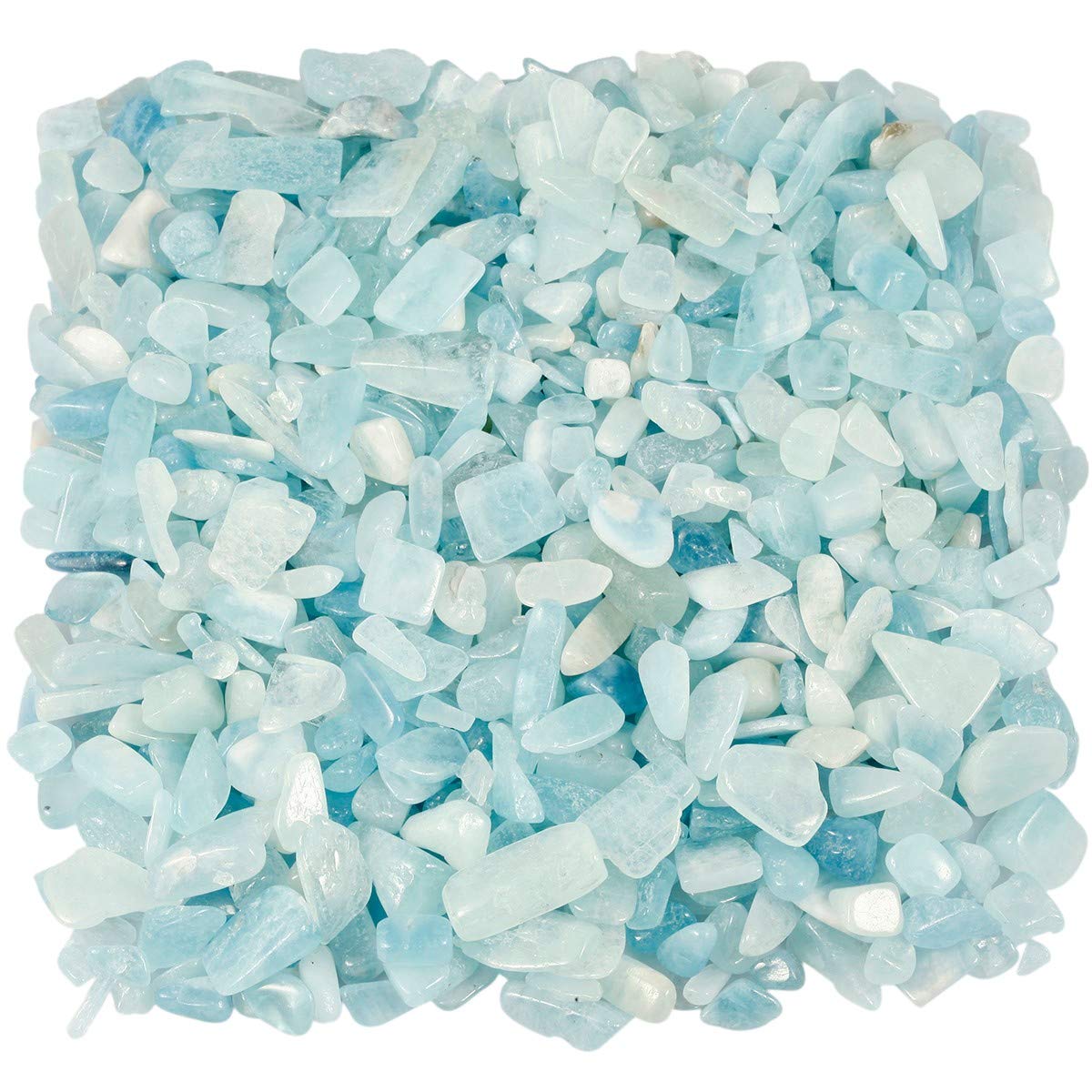 KYEYGWO Aquamarine Tumbled Chips Crushed Natural Stone for Decoration, Crystal Quartz Gravel Garden Decorative Stones 1 Pound(460 Gram)