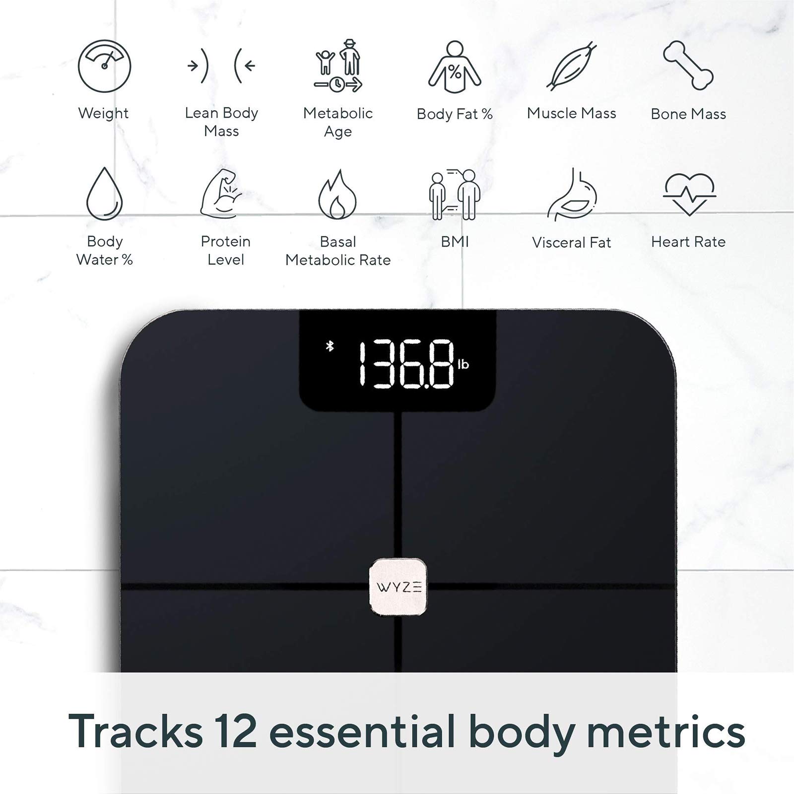 Wyze Smart Scale, Scale for Body Weight, Digital Bathroom Scale for Body Fat, BMI, and Heart Rate, Body Composition Analyzer with App, Batteries Included, Bluetooth, 400 lb, Navy Blue